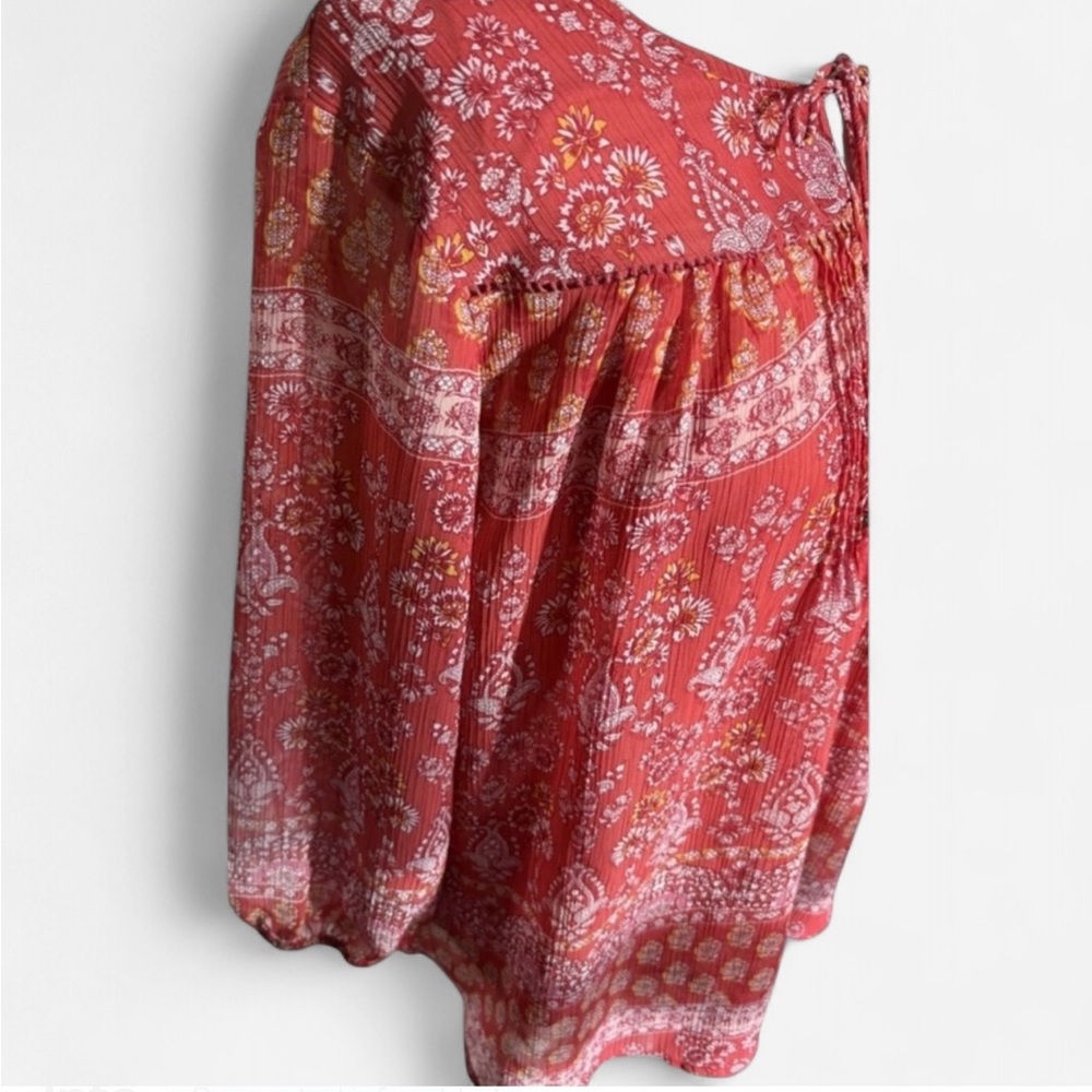 St John's Bay Boho Gauzy 3/4 Sleeve Women's Top Red Yellow White 1X plus size